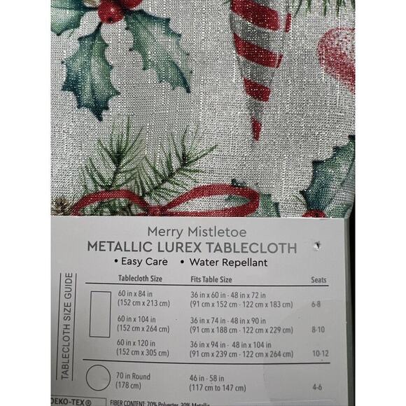 Colordrift MERRY MISTLETOE Christmas 60x104" Easy Care Tablecloth Metallic Lurex - Picture 5 of 5